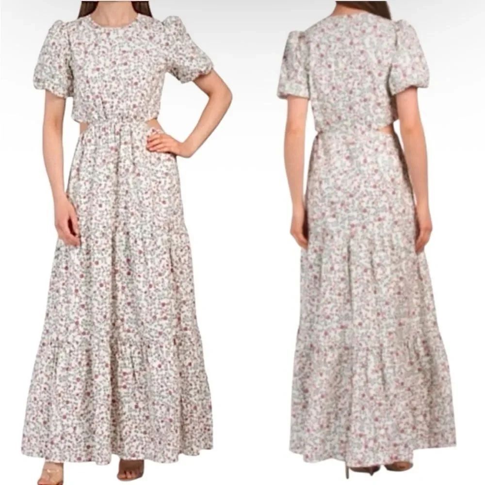 Wayf Floral Plaza Cut Out Prairie Tiered Maxi Dress